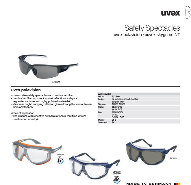 عینک ایمنی یووکس مدل Polavision محصول شرکت یووکس uvex آلمان می باشد .