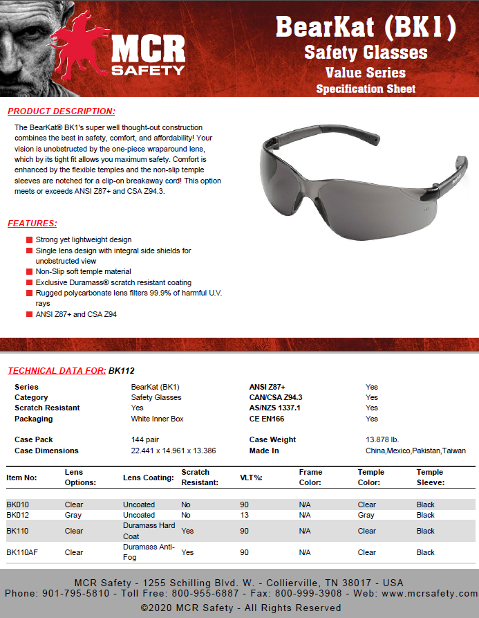 عینک مهندسی BearKat برند MCR مدل BK112