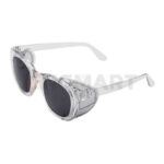 عینک ایمنی فریم دار دودی رنگ بغل توری فلزی پن تایوان SG1215