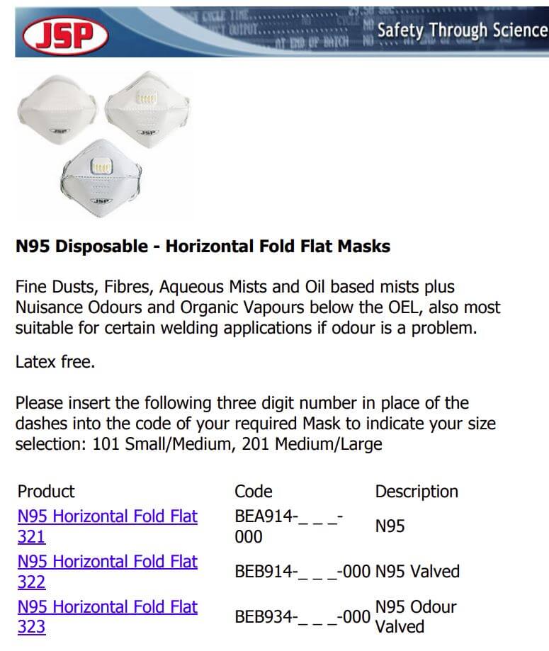 مشخصات ماسک تنفسی N95 JSP مدل 323 سری FFP2